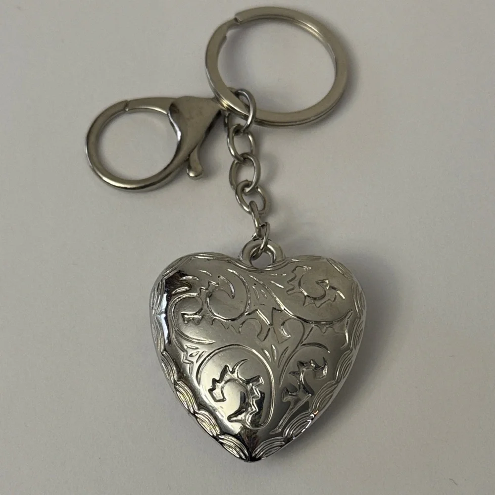 Silver Tone Heart Keychain